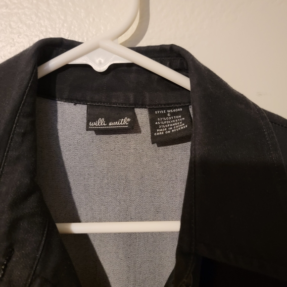 Black Short Sleeves Button  Denim Strechy Knee Length Dress - Picture 4 of 4